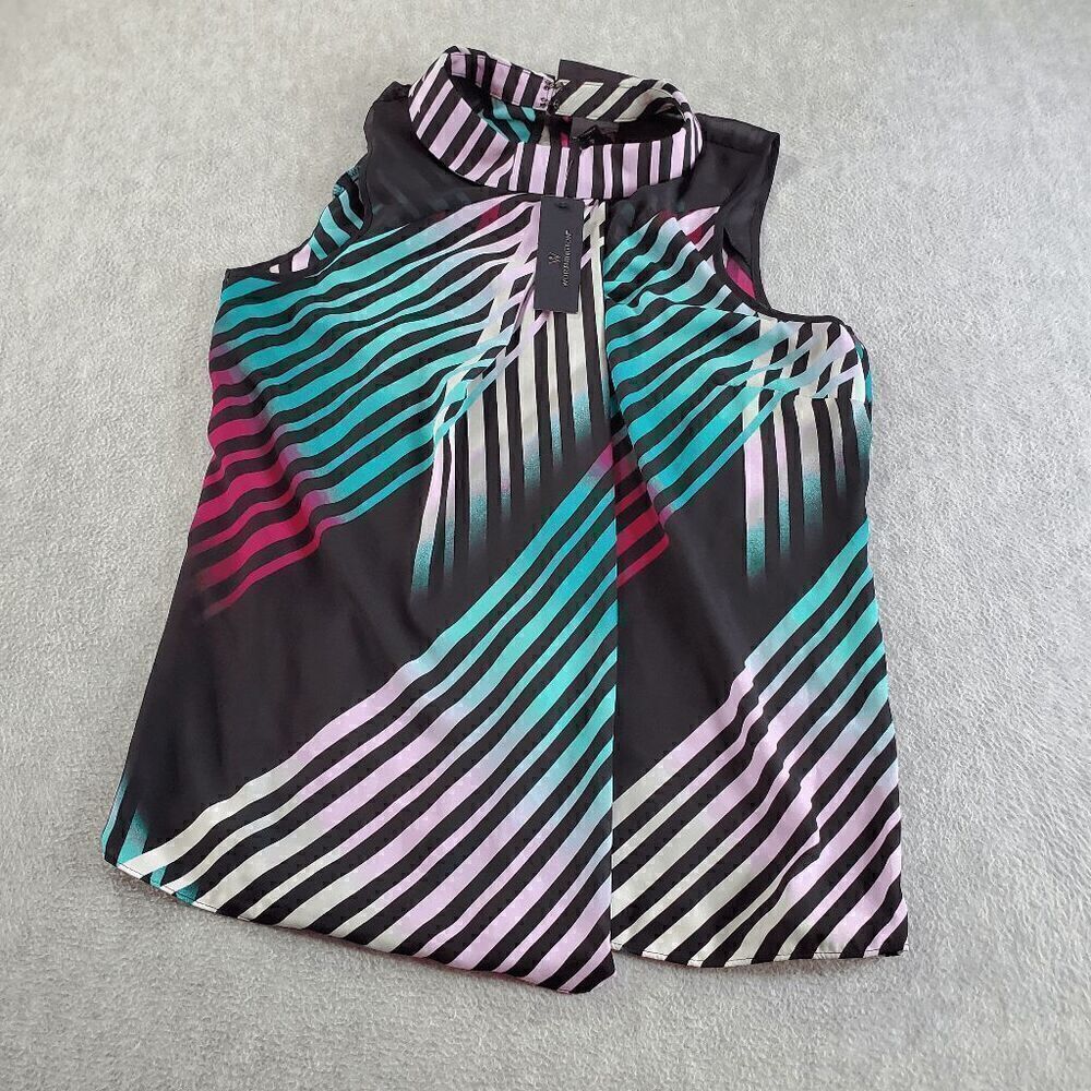 Worthington Top Womens Small Black Striped Chiffon Sleeveless Halter Neck Tank